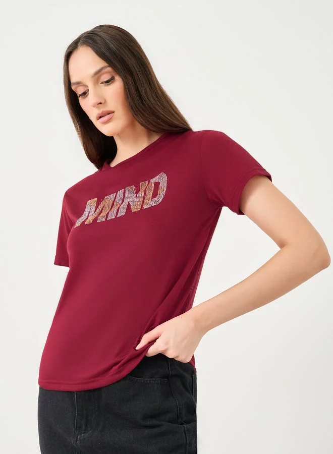 Styli Women Red Slogan Print T-Shirt