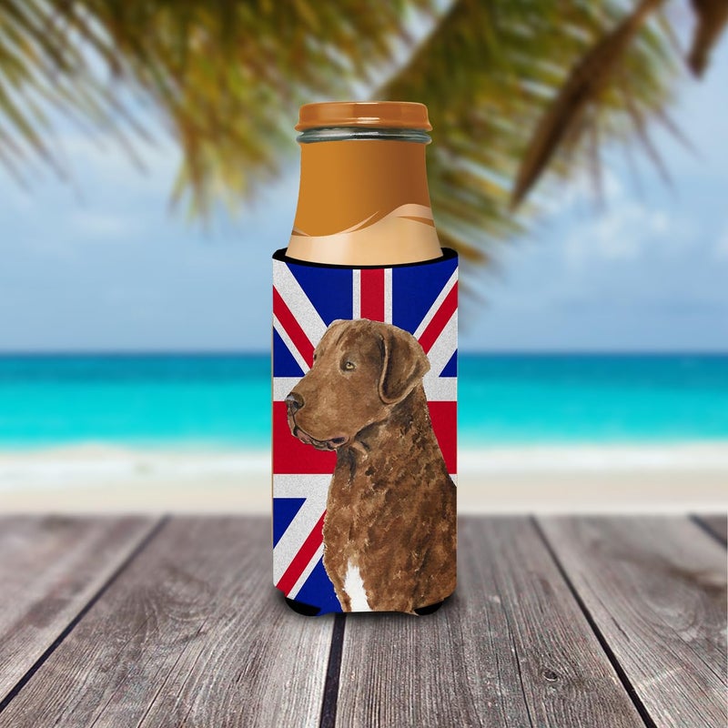 Caroline's Treasures Caroline's Treasures SS4973MUK Curly Coated Retriever with English Union Jack British Flag Ultra Hugger for slim cans Can Cooler Sleeve Hugger Machine Washable Drink Sleeve Hugger Collapsible Insulato - Image 2