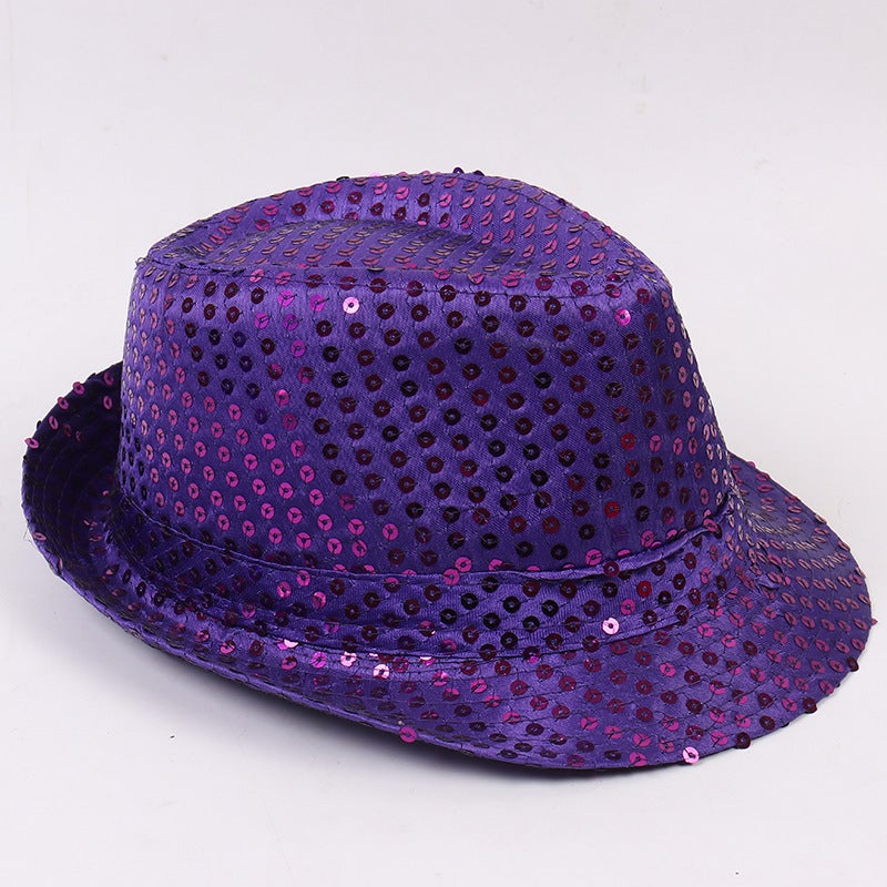 Magic Performance Top Hat for Adults and Kids Sparkling Silver Jazz Cap Sequins Purple Adult 58cm