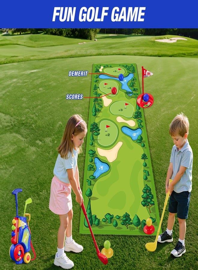 HYES Toddler Golf Set 2-4 Years, Kids Golf Club with 8 Balls, 4 Plastic Clubs, Putting Mat, Scoreboard, Storage Bag, Indoor Outdoor Game with Golf Cart Sport Toy Gift for Baby Boys Girls Age 3-5, Blue - Image 3