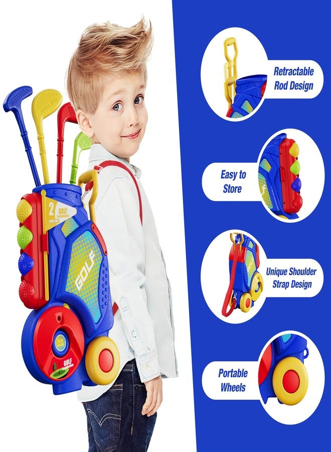 HYES Toddler Golf Set 2-4 Years, Kids Golf Club with 8 Balls, 4 Plastic Clubs, Putting Mat, Scoreboard, Storage Bag, Indoor Outdoor Game with Golf Cart Sport Toy Gift for Baby Boys Girls Age 3-5, Blue - Image 2