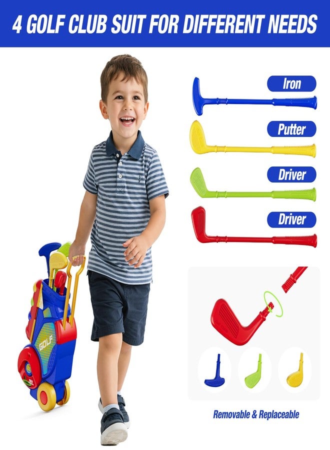 HYES Toddler Golf Set 2-4 Years, Kids Golf Club with 8 Balls, 4 Plastic Clubs, Putting Mat, Scoreboard, Storage Bag, Indoor Outdoor Game with Golf Cart Sport Toy Gift for Baby Boys Girls Age 3-5, Blue - Image 4