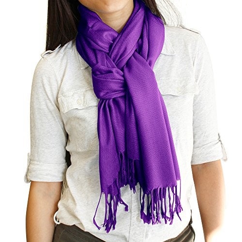 GEARONIC Soft Pashmina Scarf for Women Shawl Wrap Scarves Lady Women's Scarfs in Solid Colors - Purple - Image 4