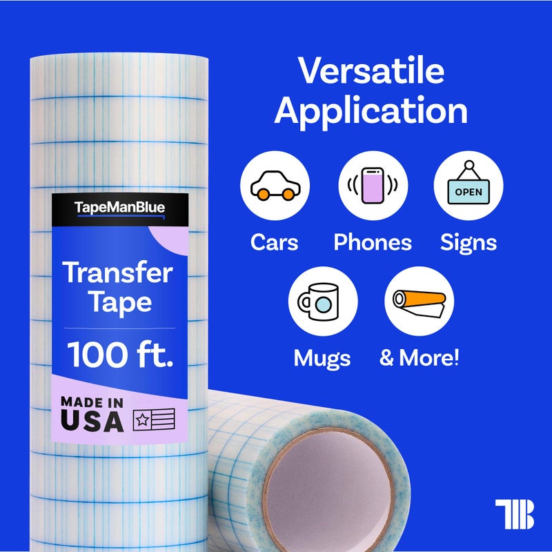 TapeManBlue Clear Transfer Tape for Vinyl, 12" x 100' Roll with Grid, Premium Vinyl Transfer Tape for Crafts, Decals, and Letters - Image 4
