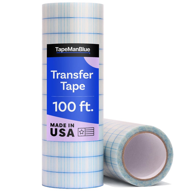 TapeManBlue Clear Transfer Tape for Vinyl, 12" x 100' Roll with Grid, Premium Vinyl Transfer Tape for Crafts, Decals, and Letters - Image 1