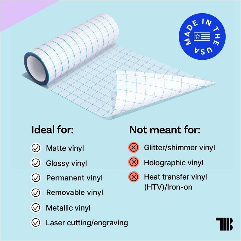 TapeManBlue Clear Transfer Tape for Vinyl, 12" x 100' Roll with Grid, Premium Vinyl Transfer Tape for Crafts, Decals, and Letters - Image 3