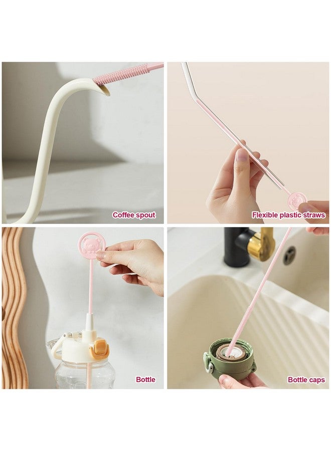 KIBBEH Silicone Straw Brush, Reusable Stanley Straw Cleaner Brush, 9.3inch Extra Long Silicone Fully Encased Dish Brush for Metal Glass Straws, Drink Lid, Baby Bottles, Sippy Cup, Pipes (Pink) - Image 3