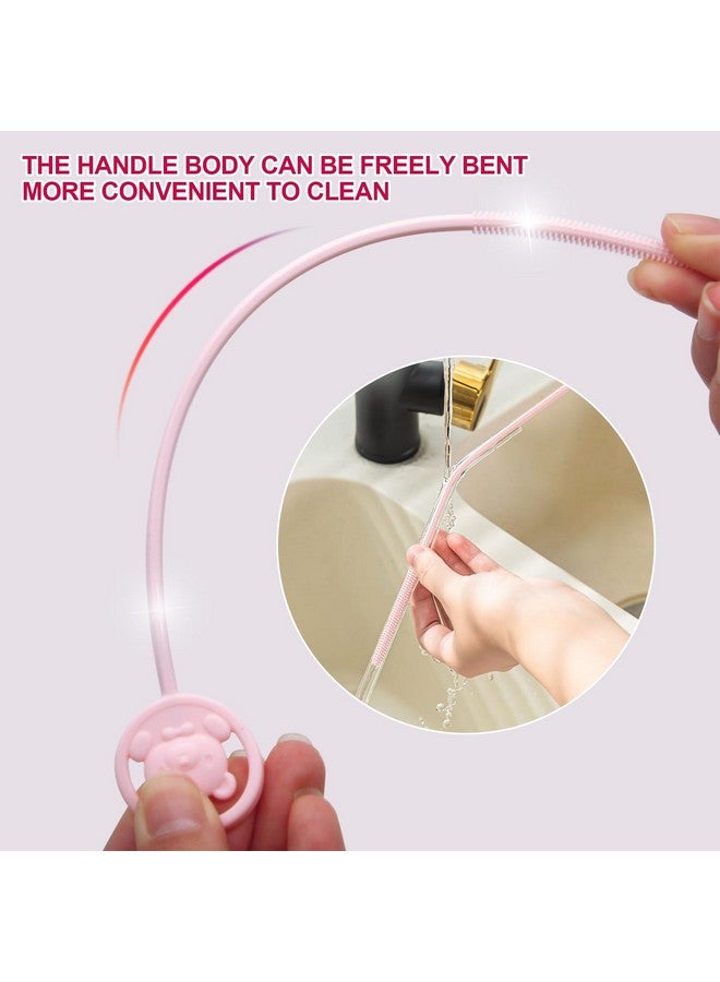 KIBBEH Silicone Straw Brush, Reusable Stanley Straw Cleaner Brush, 9.3inch Extra Long Silicone Fully Encased Dish Brush for Metal Glass Straws, Drink Lid, Baby Bottles, Sippy Cup, Pipes (Pink) - Image 2