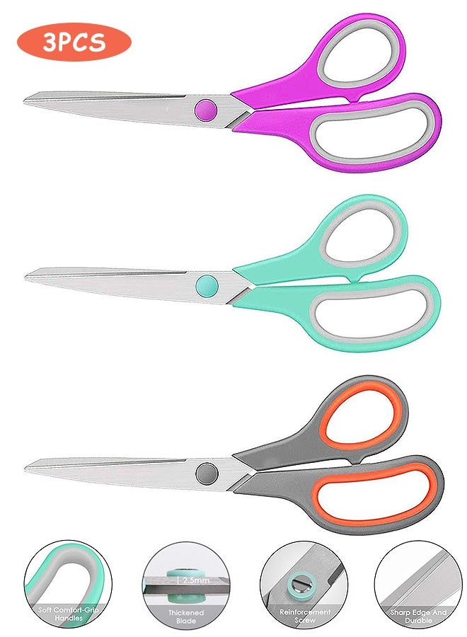 إم إكس إن 3 قطع مقص متعدد الأغراض، مقص حاد للحرف اليدوية مع قبضة مريحة، لملحقات مكتب الخياطة والأقمشة والحرف المنزلية واللوازم المدرسية للمعلمين - Image 1