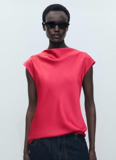 MANGO Satin Blouse With Draped Neck  - Image 1