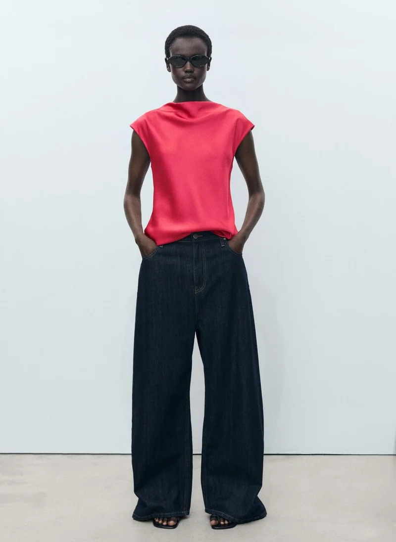 MANGO Satin Blouse With Draped Neck