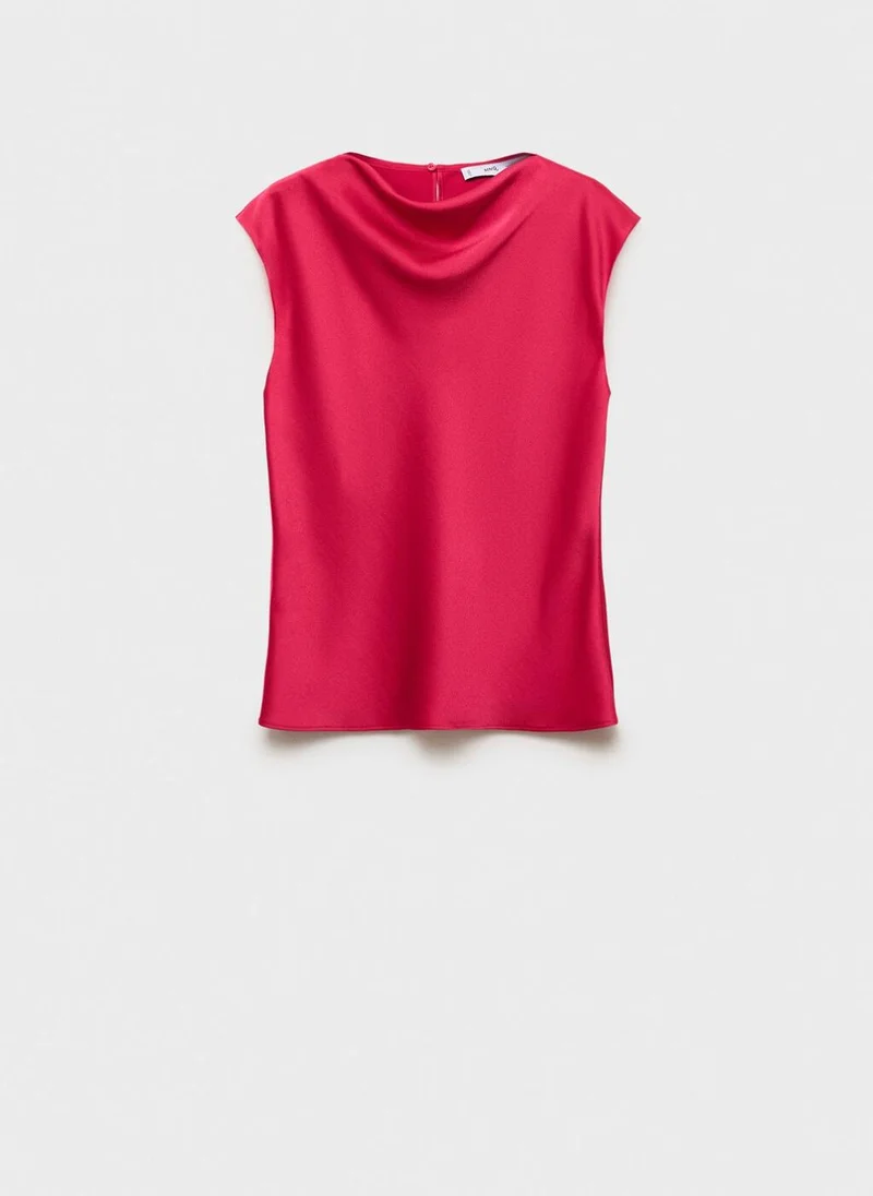 MANGO Satin Blouse With Draped Neck