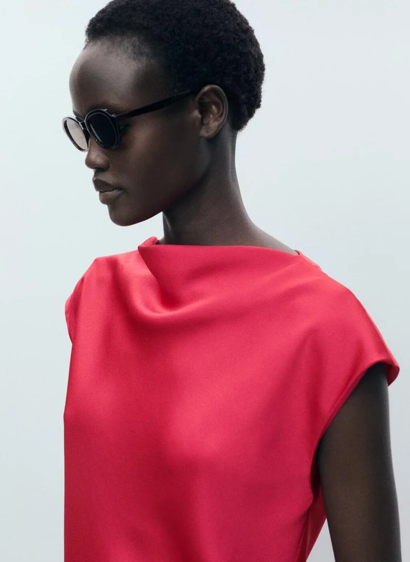 MANGO Satin Blouse With Draped Neck
