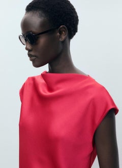 MANGO Satin Blouse With Draped Neck  - Image 4