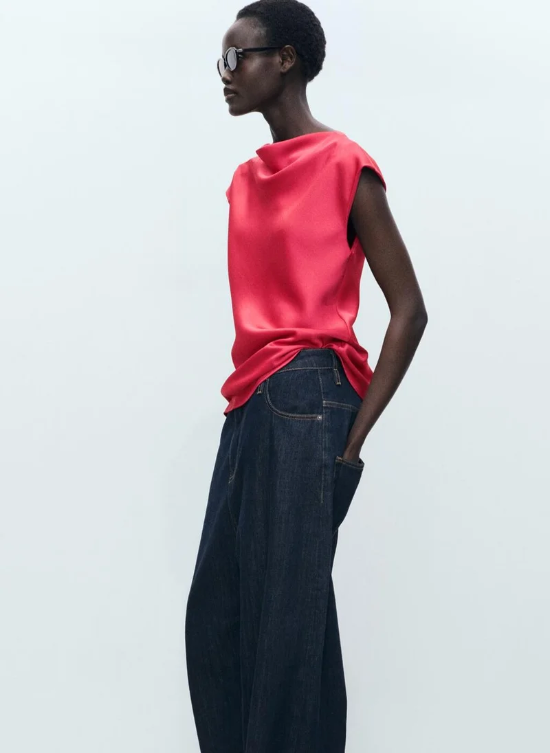 MANGO Satin Blouse With Draped Neck