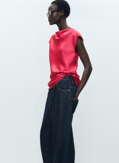 MANGO Satin Blouse With Draped Neck  - Image 3