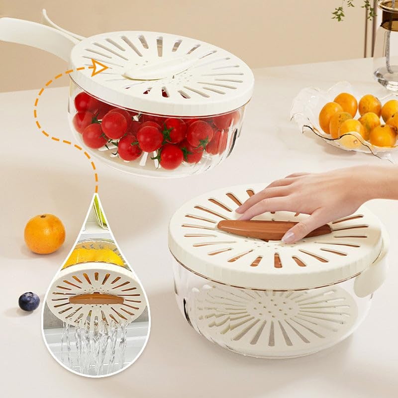 PARSPAR Fruit Draining Basket with Lid 2 in 1 Multifunctional Drain Basket with Handle Portable Food Storage Container for Fridge Outdoor Picnic for Washing Fruit Food Storage Multicolor - Image 2
