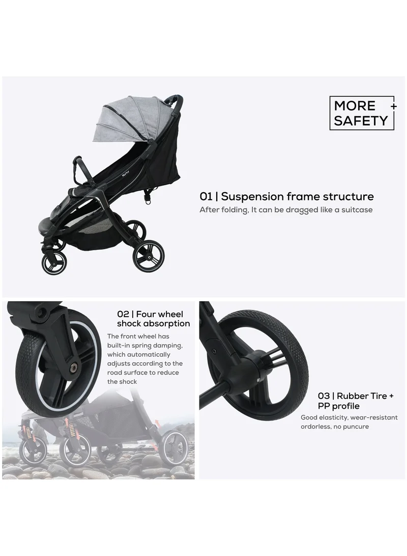 Nurtur Aspen Baby Stroller 0 to 36 months, Storage Basket, Leatherette details, One -hand fold design, 5 Point Safety Harness, EVA wheels - Black/Grey