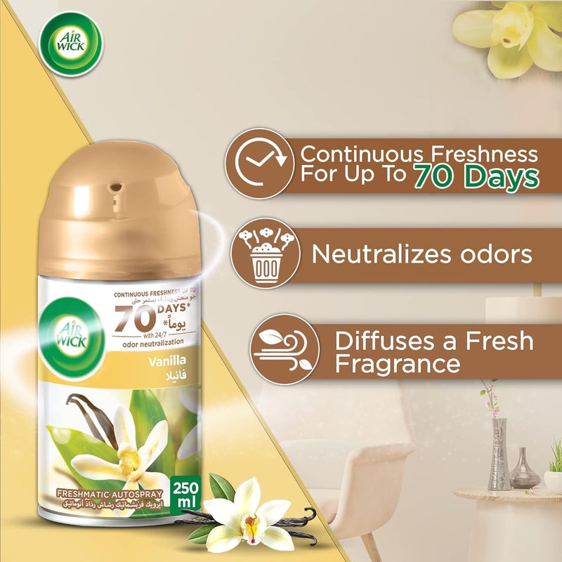Air Wick مجموعة رش الهواء ويك فريش ماتيكس، عطر الفانيليا، تقضي على الروائح الكريهة مثل رائحة فضلات القطط، 250 مل - Image 4