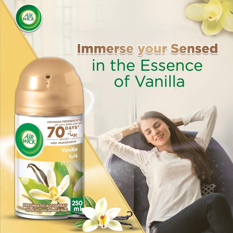 Air Wick مجموعة رش الهواء ويك فريش ماتيكس، عطر الفانيليا، تقضي على الروائح الكريهة مثل رائحة فضلات القطط، 250 مل - Image 3