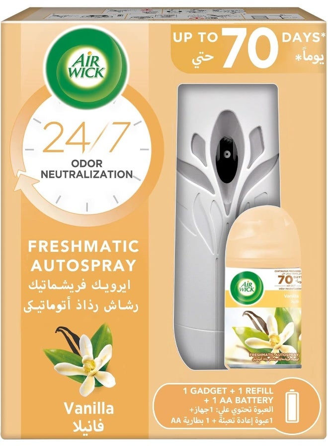 Air Wick مجموعة رش الهواء ويك فريش ماتيكس، عطر الفانيليا، تقضي على الروائح الكريهة مثل رائحة فضلات القطط، 250 مل - Image 1