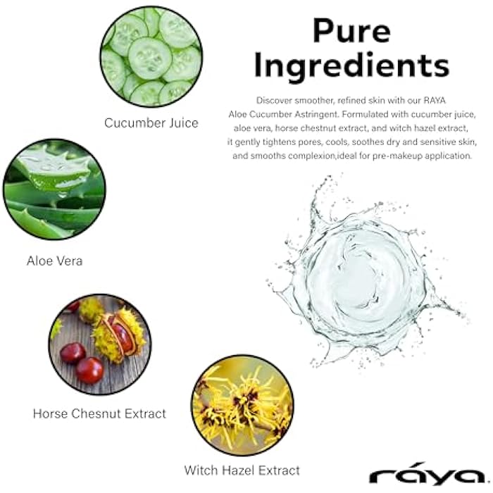 Raya Aloe Cucumber Astringent (202), Facial Toner for Dry and Sensitive Skin - Refreshing, Hydrating and Calming Formula, Gentle Pore Tightening Skincare, Cruelty, Paraben & Alcohol-Free, 8 fl oz - Image 2