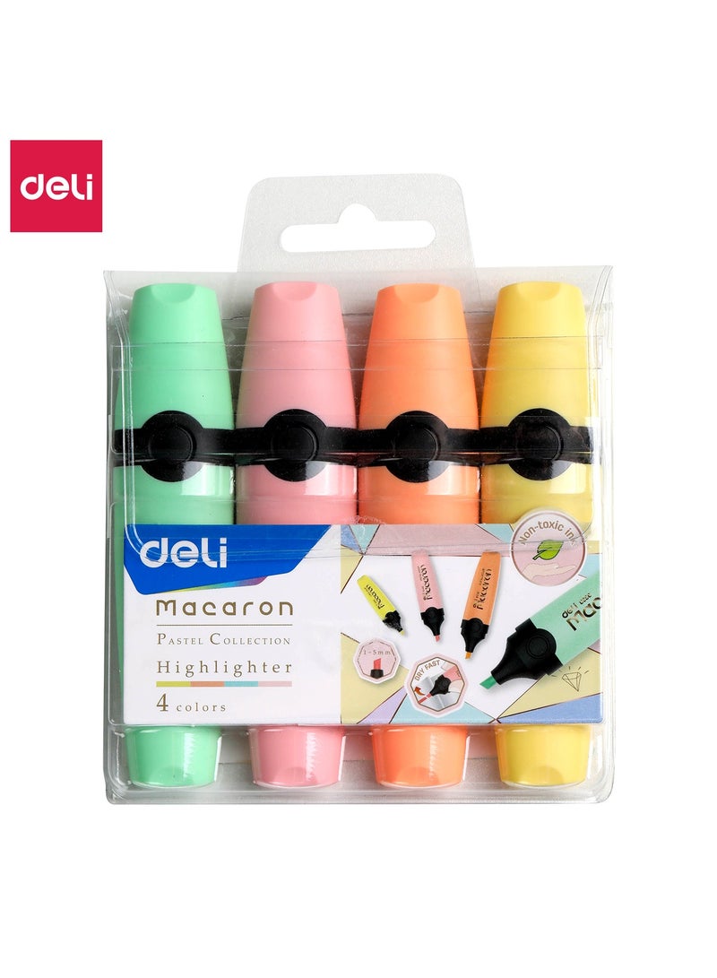 Deli Deli EU356-MT Highlighter Pen - Assorted Pastel Colors - 4pcs - ideal for journaling, study marking, and DIY use  - Image 1
