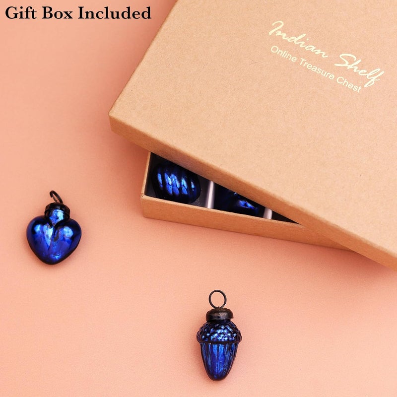 Indian-Shelf 200 Pieces Glass Blue Christmas Ornaments Decorative Mercury Mini Vintage Bulk Hanging Ornaments for Halloween Christmas Tree New Year Valentine Day Holidays Event and Wedding Party Decor - Image 2