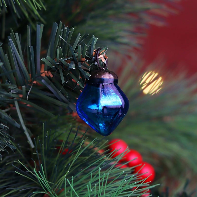 Indian-Shelf 200 Pieces Glass Blue Christmas Ornaments Decorative Mercury Mini Vintage Bulk Hanging Ornaments for Halloween Christmas Tree New Year Valentine Day Holidays Event and Wedding Party Decor - Image 5