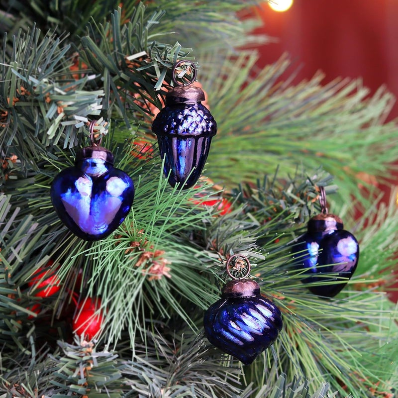 Indian-Shelf 200 Pieces Glass Blue Christmas Ornaments Decorative Mercury Mini Vintage Bulk Hanging Ornaments for Halloween Christmas Tree New Year Valentine Day Holidays Event and Wedding Party Decor - Image 3