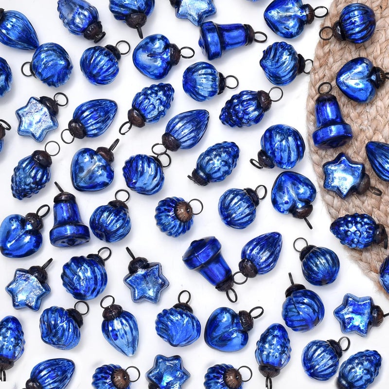Indian-Shelf 200 Pieces Glass Blue Christmas Ornaments Decorative Mercury Mini Vintage Bulk Hanging Ornaments for Halloween Christmas Tree New Year Valentine Day Holidays Event and Wedding Party Decor - Image 1