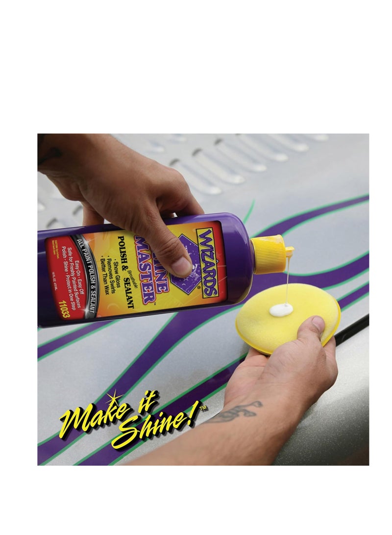 WIZARDS Wizards Shine Master Polish and Sealant - Cleans, Polishes and Seals Paint in One - Non-Carnauba Wax-Based Boat Water Spot Remover - Wax Replacement for Boat and Car Detailing Supplies - 16 oz - Image 5