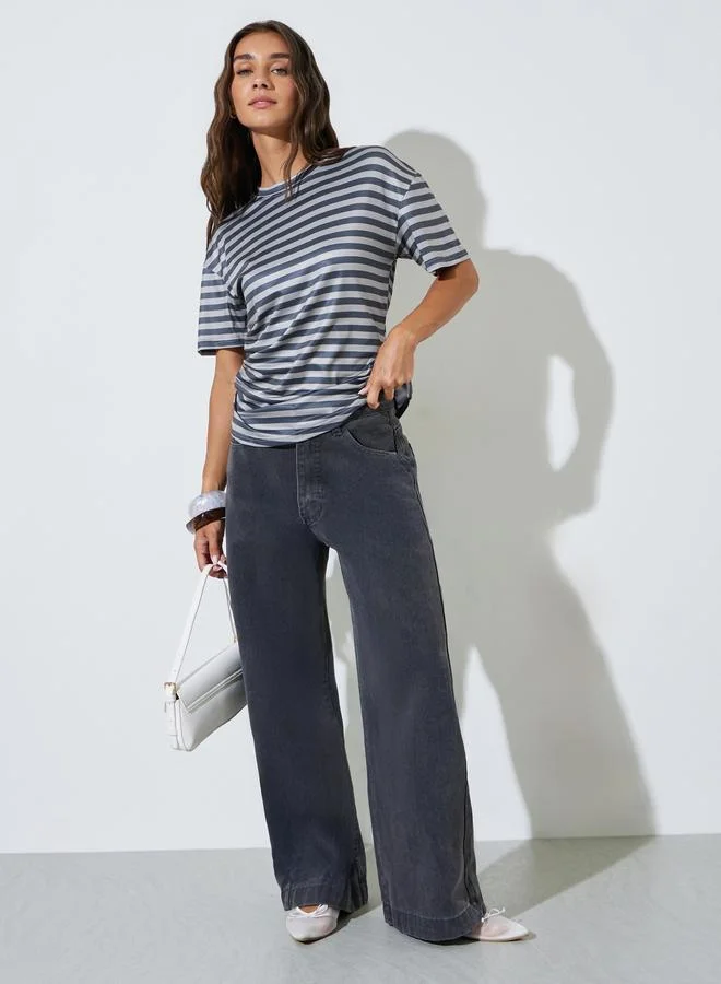ستايلي Solid Top with Metal Detail Side Waist and Pants Set