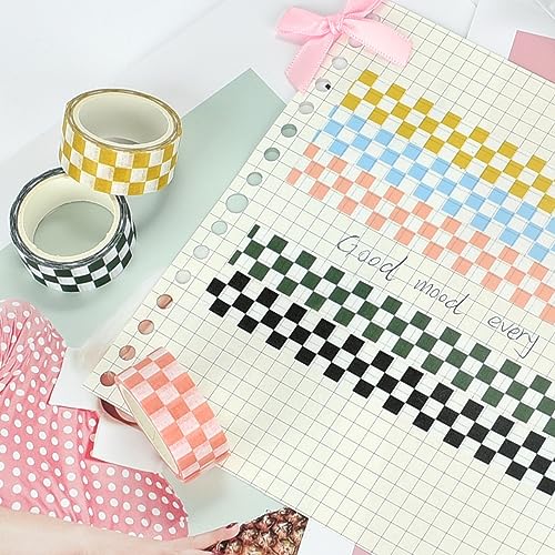 XiowDow Checkered Tape Decorative Plaid Cute Washi Tape Set 0.6inch Width Colored Grid Masking Paper Tapes 5 Roll Checkerboard Flag Tape Rolls for Scrapbook Artist Craft Party Decoration Box Label - Image 4