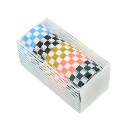 XiowDow Checkered Tape Decorative Plaid Cute Washi Tape Set 0.6inch Width Colored Grid Masking Paper Tapes 5 Roll Checkerboard Flag Tape Rolls for Scrapbook Artist Craft Party Decoration Box Label - Image 1
