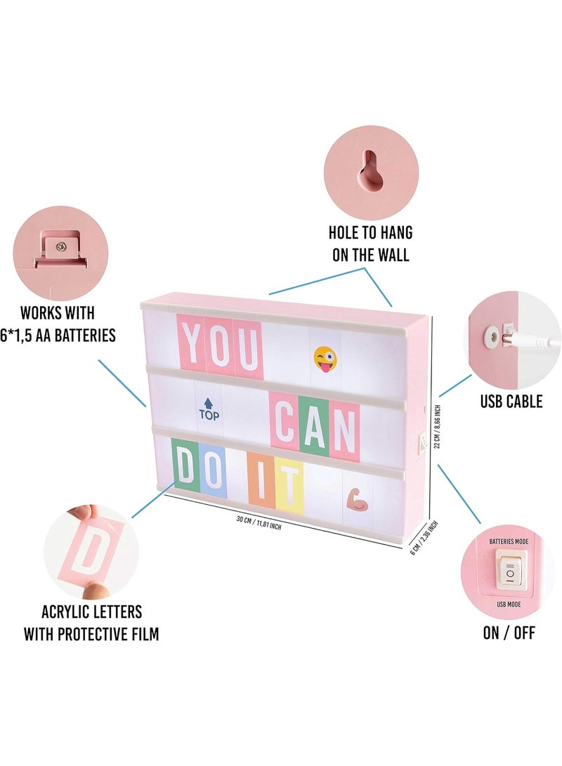 BONNYCO Pink Cinema Light Box with 400 Letters, Emojis, 2 Markers. Led Light Box Home Office and Room Decor, Cinema Led Sign Letters Board. Gifts for Women Girls Christmas Birthdays, Pink Decor - Image 3