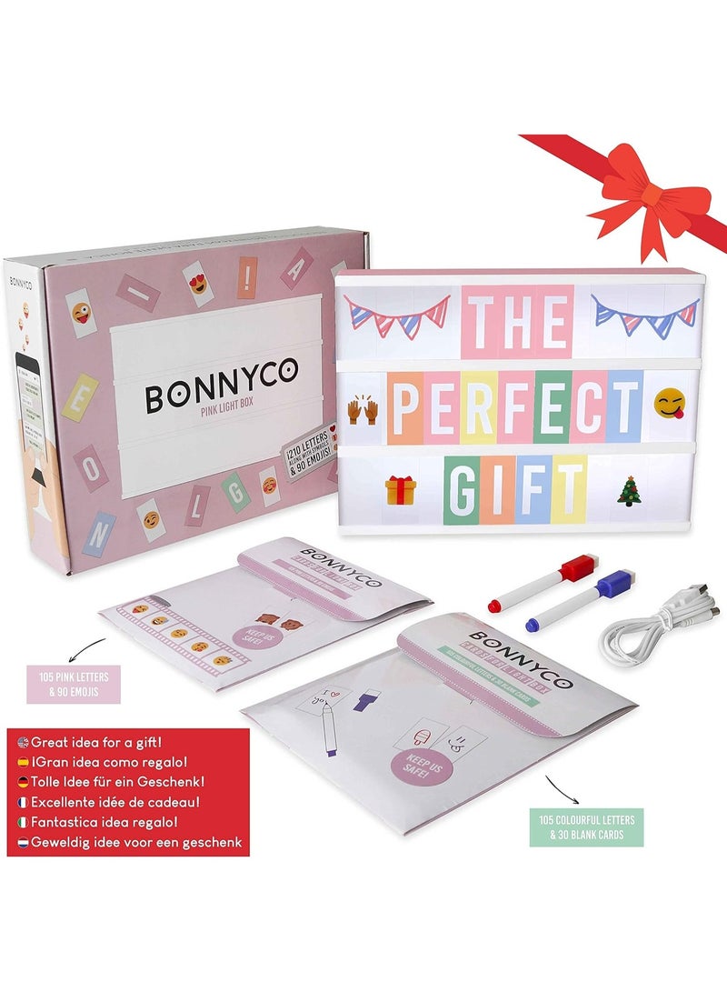 BONNYCO Pink Cinema Light Box with 400 Letters, Emojis, 2 Markers. Led Light Box Home Office and Room Decor, Cinema Led Sign Letters Board. Gifts for Women Girls Christmas Birthdays, Pink Decor - Image 5