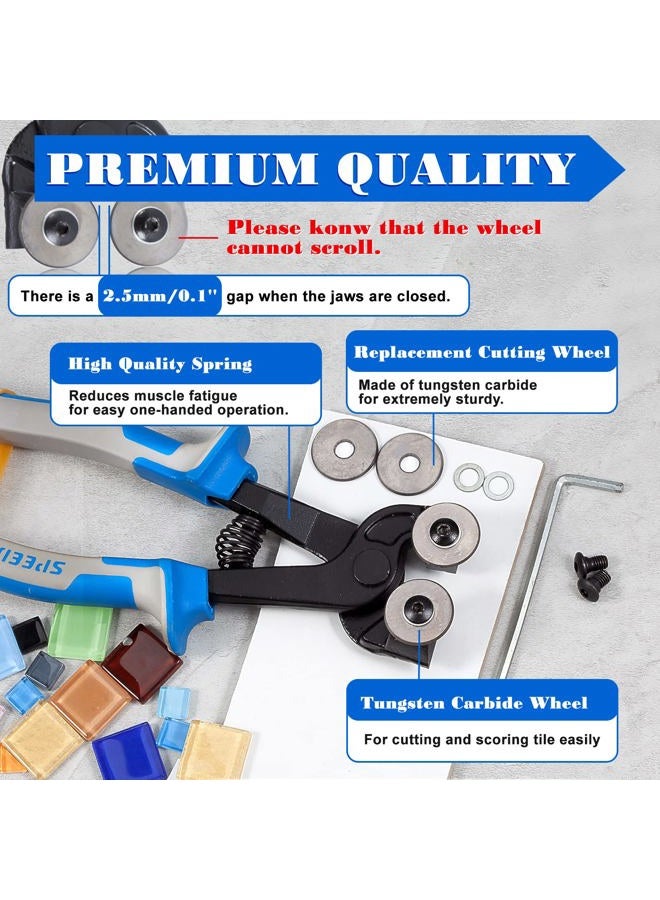 SPEEDWOX 20PCS Heavy Duty Mosaic Wheeled Glass Nippers with Replacement Cutting Wheel Glass Running Pliers Breaker Grozer Pliers Oil Feed Glass Cutter Set Cut Resistant Gloves Leather Zipper Bag - Image 2