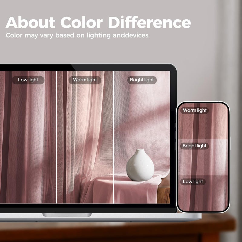 Swandream 100% Blackout Curtains for Bedroom, Double Layer Pink Curtains, Black Out Curtain 96 inch Long with Sheer Overlay for Living Room, Room Darkening Window Drapes with Grommet, 52" W x 96" L - Image 5