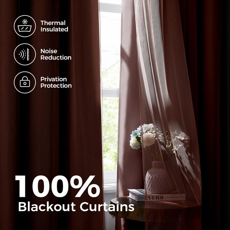 Swandream 100% Blackout Curtains for Bedroom, Double Layer Pink Curtains, Black Out Curtain 96 inch Long with Sheer Overlay for Living Room, Room Darkening Window Drapes with Grommet, 52" W x 96" L - Image 3