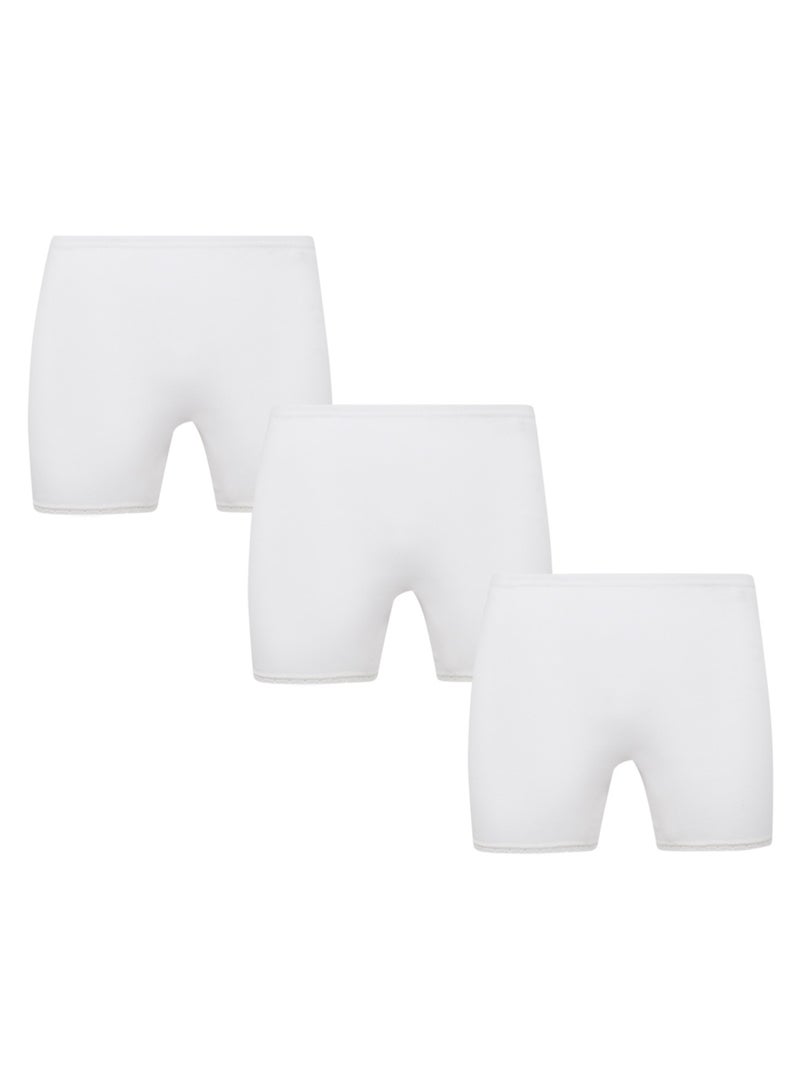 BYC GIRLS COTTON BOXER SHORT BRIEF (PACK OF 3) - WHITE  - Image 1