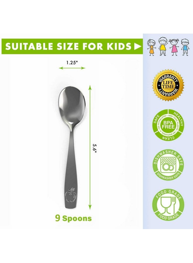 تشيل أوت لايف مجموعة ملاعق أطفال من الفولاذ المقاوم للصدأ مكونة من 9 قطع - أدوات مائدة آمنة للأطفال والصغار - مجموعة أدوات مائدة للأطفال - مجموعة أدوات مائدة معدنية للأطفال، مجموعة ملاعق عشاء، ملاعق صغيرة للحلوى - تتضمن ما مجموعه 9 ملاعق صغيرة للأطفال - Image 1