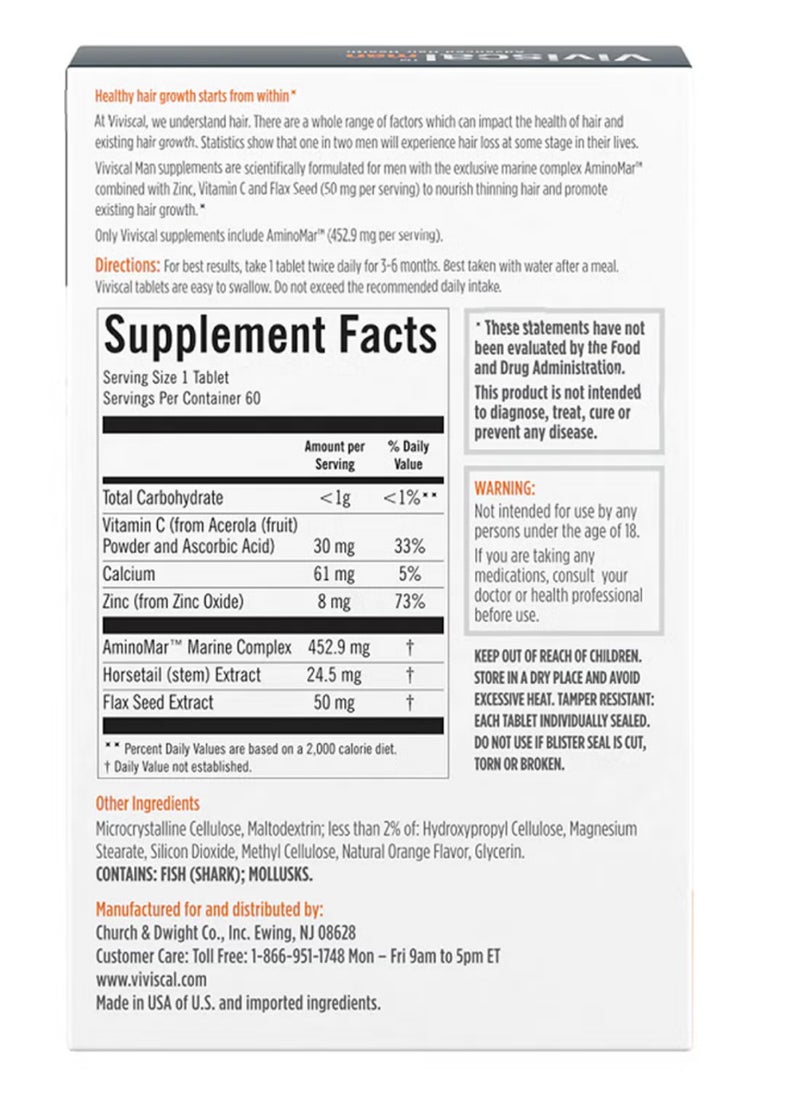 Viviscal - Man Hair Health Supplements, 60 Tablets - Image 1