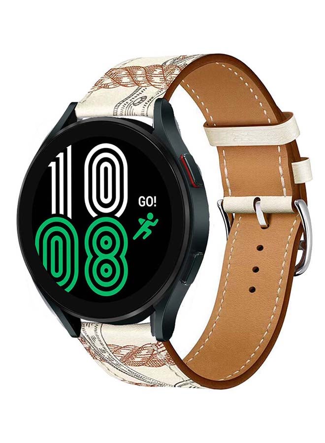 Perfii Replacement Band For Samsung Galaxy Watch4 Blanc Allover Print/White Brown Line - Image 2