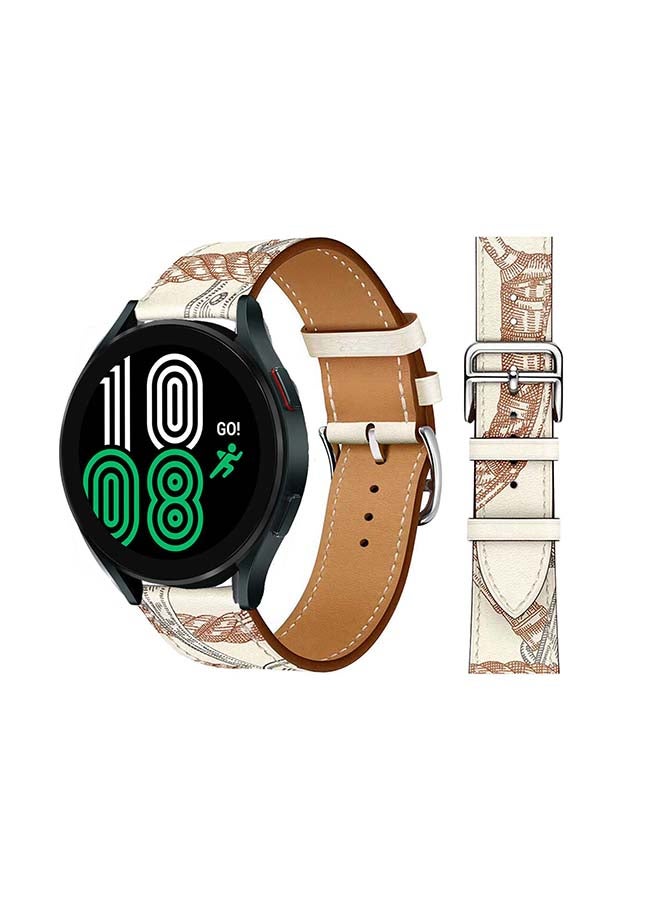 Perfii Replacement Band For Samsung Galaxy Watch4 Blanc Allover Print/White Brown Line - Image 1