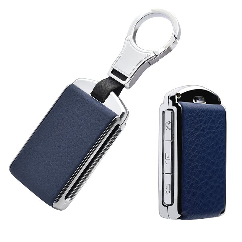 SANRILY 1Pcs Keyless Metal Leather Key Case Shell for Volvo S90 S60 V60 XC40 2020 XC90 t5 XC60 2021 Key Replacement Cover with KeychainBlue