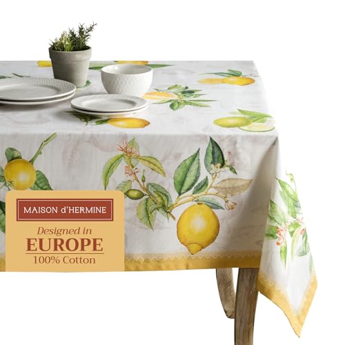 Maison d' Hermine Maison dHermine Table Cloth Rectangle Table 100 Cotton 70 x 140 Inches Tablecloth Reusable Decorative for Dining Room Farmhouse Home Party Festive  Wedding Spring Summer  Limoncello