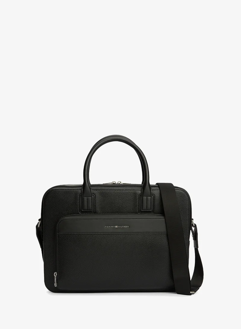 Metal Logo Textured Slim Laptop Bag