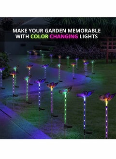 Y&D Outdoor Solar Garden Lights 2 Pack Metal Butterfly Decorative Newest Colorful LED Waterproof Stake Lights for Garden Patio Yard Lawn Walkway Decoration  - Image 4