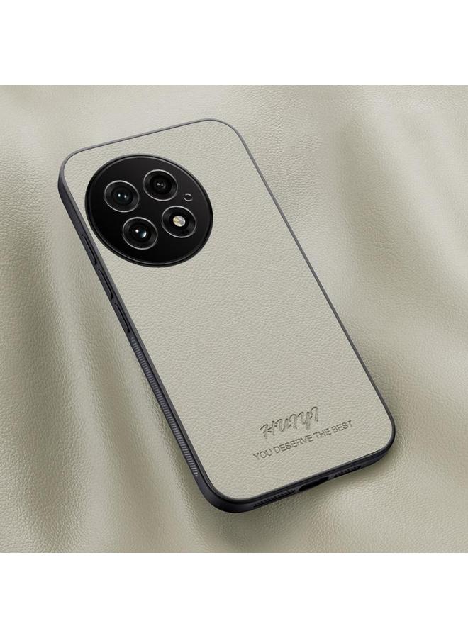 جراب هاتف مغناطيسي جلدي من HUIYI لهاتف OnePlus 13 (أبيض)